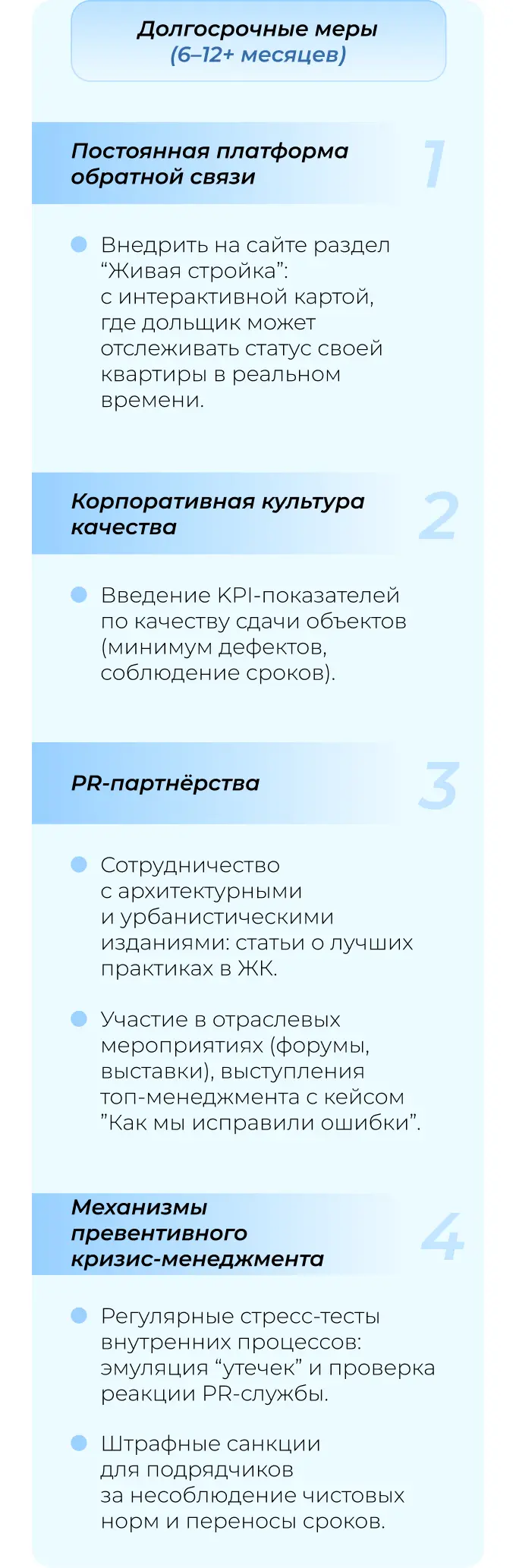 Среднесрочные меры по восстановлению репутации застройщика