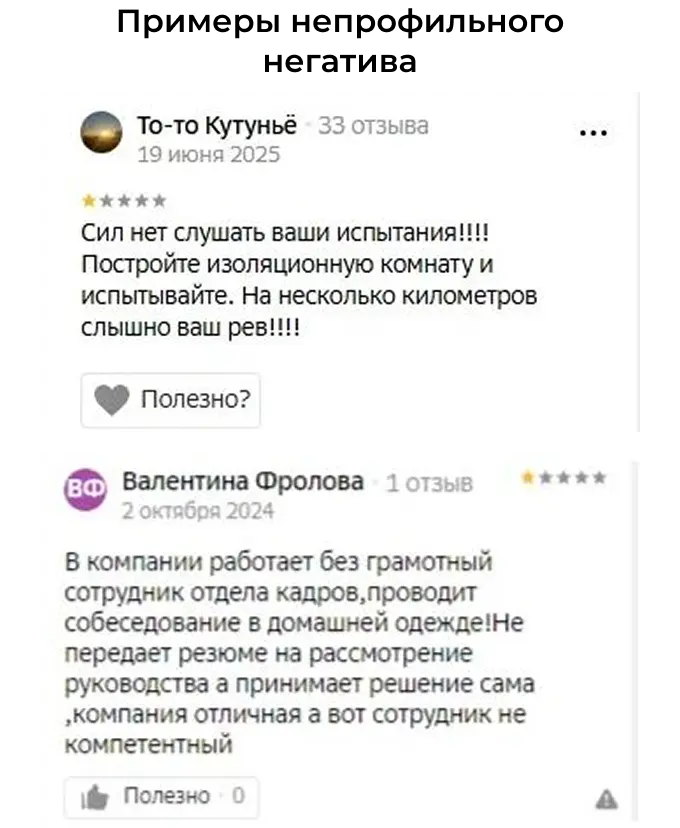 Примеры непрофильного негатива