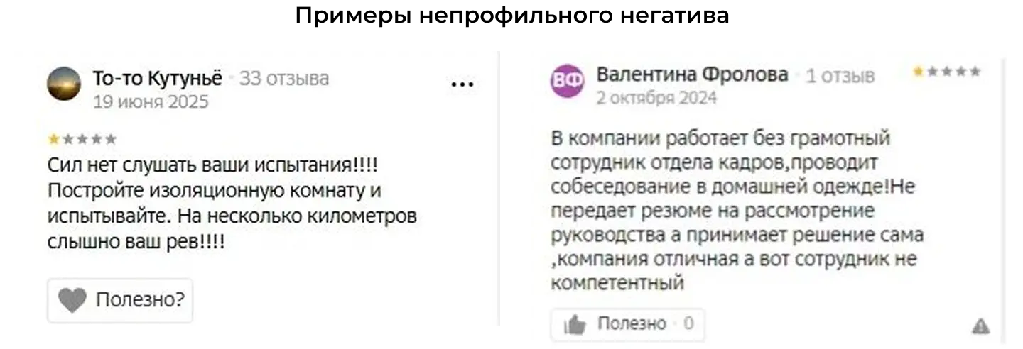 Примеры непрофильного негатива