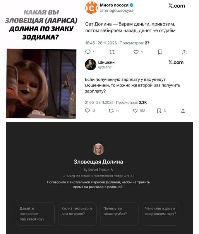 Мониторинг упоминаний по запросу “Лариса Долина” в ноябре 2025 года