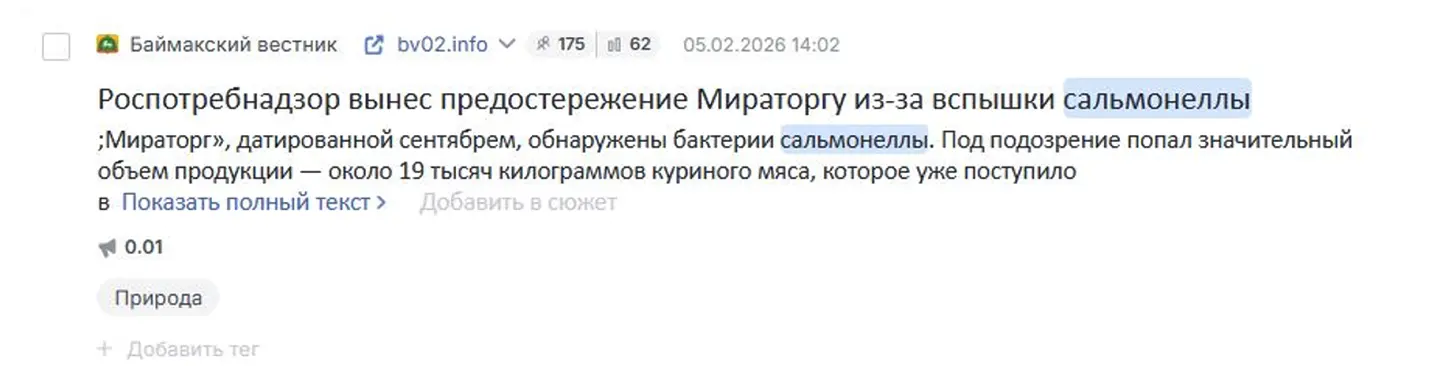 Мониторинг упоминаний по скандалу с “Мираторгом”