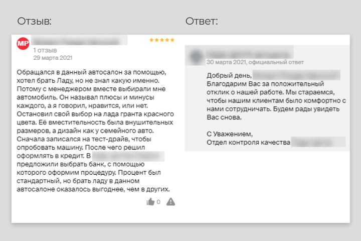 Рисунок 4. Отзыв - ответ