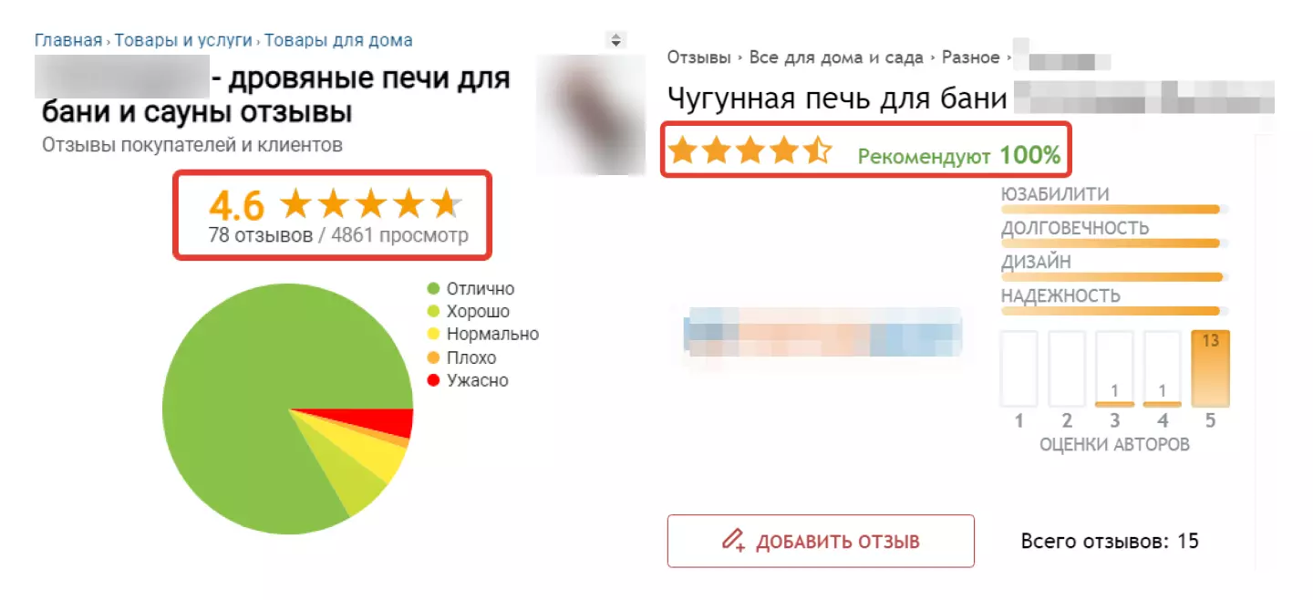 Примеры карточек на отзовиках