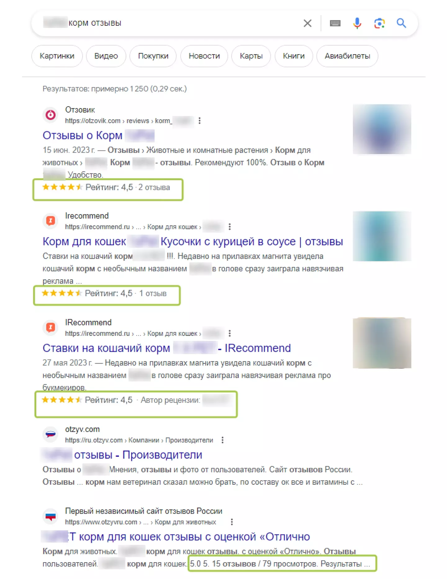 Пример поисковой выдачи после работы с репутацией