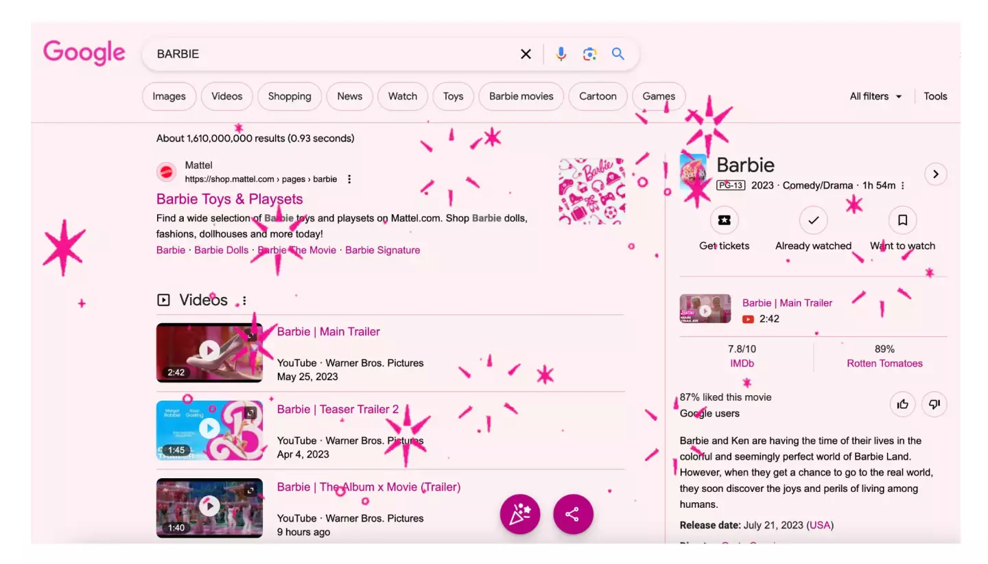 Обновление Google к премьере фильма Барби