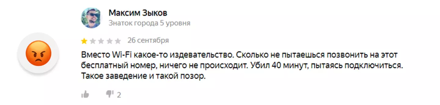 Пример отрицательного отзыва