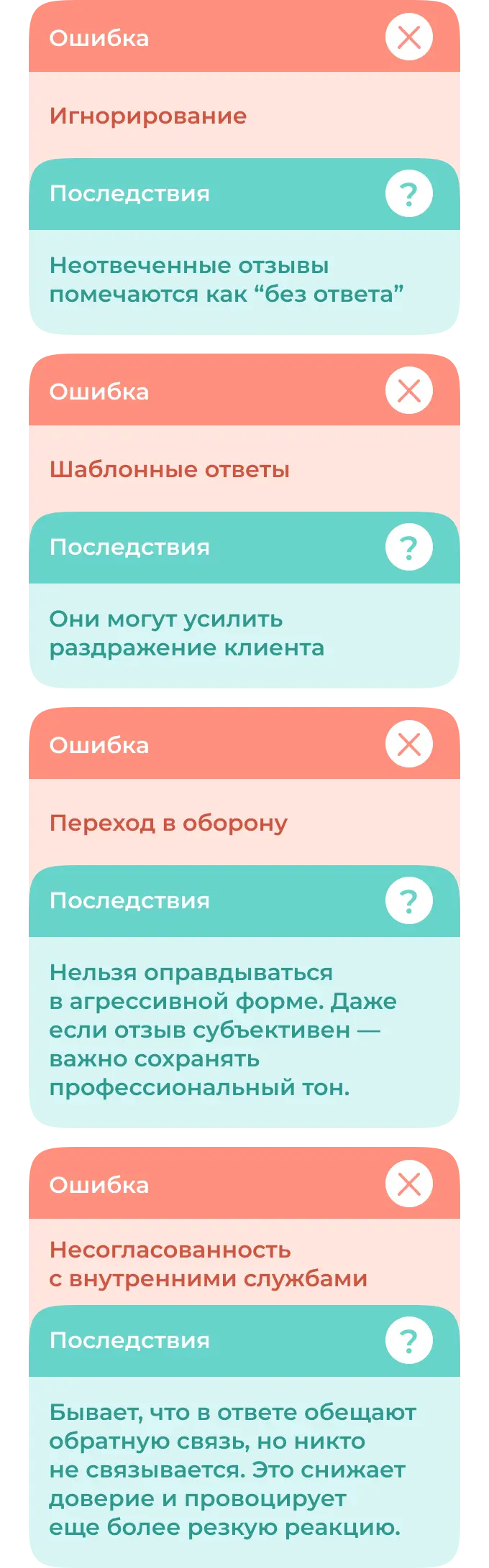 Типичные ошибки при ответах на отзывы