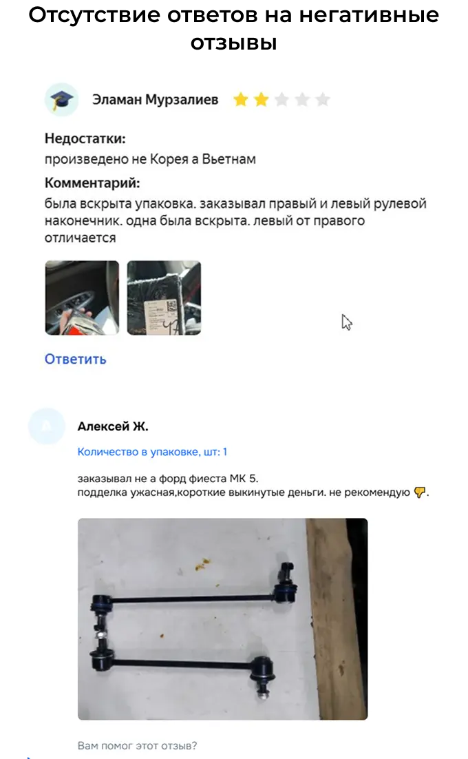 Отсутствие ответов на негативные отзывы