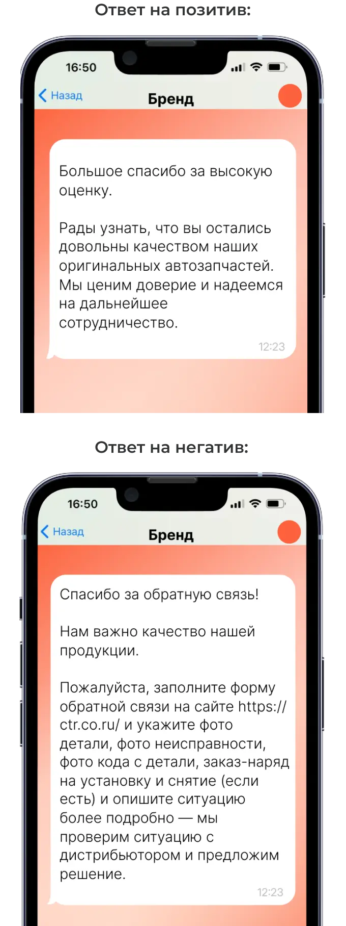 Схемы ответа на позитив и негатив