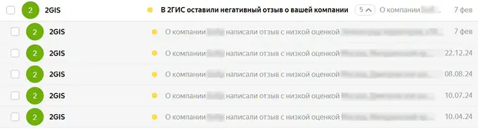 Настройка уведомлений об отзывах в 2ГИС