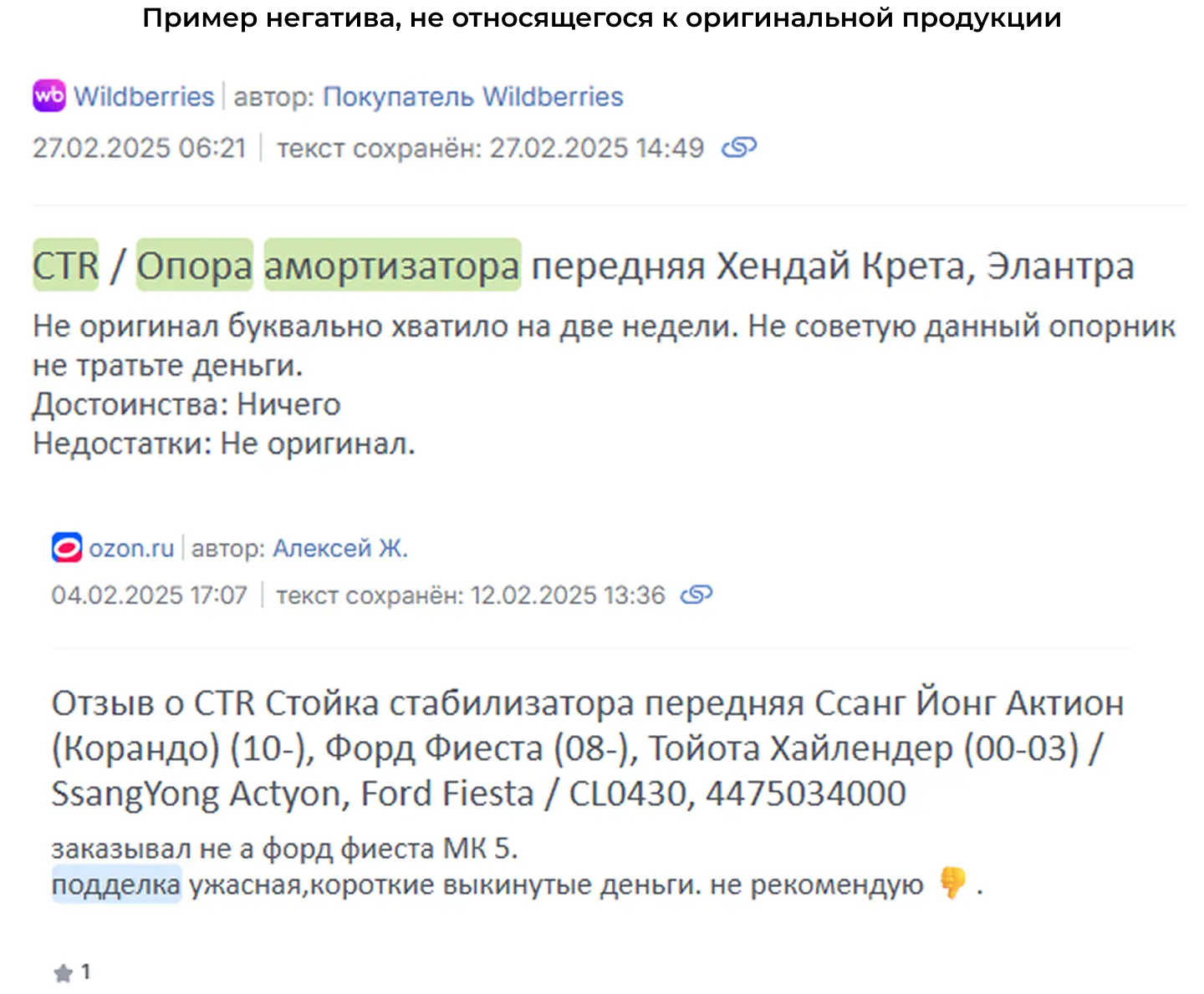 Пример негатива, не относящегося к оригинальной продукции
