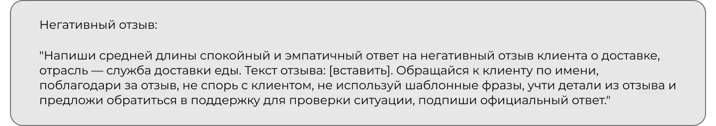 Промпт для ответа на негативный отзыв